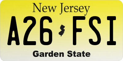 NJ license plate A26FSI