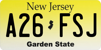 NJ license plate A26FSJ