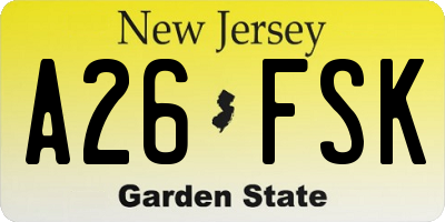 NJ license plate A26FSK