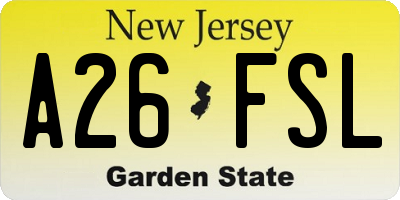 NJ license plate A26FSL