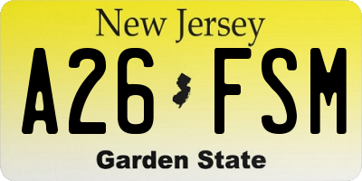 NJ license plate A26FSM