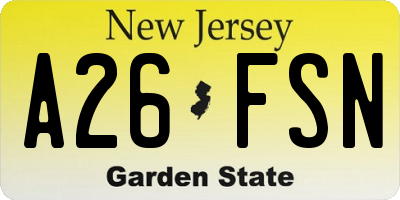 NJ license plate A26FSN