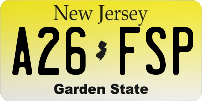 NJ license plate A26FSP