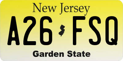 NJ license plate A26FSQ