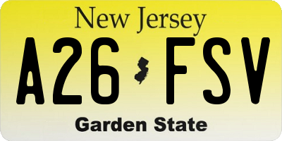 NJ license plate A26FSV