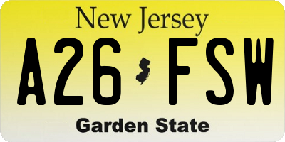 NJ license plate A26FSW