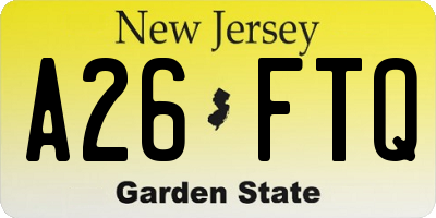 NJ license plate A26FTQ