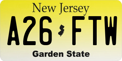 NJ license plate A26FTW