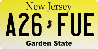 NJ license plate A26FUE
