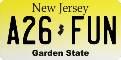 NJ license plate A26FUN