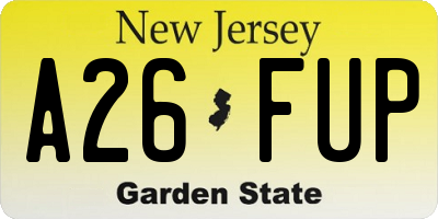 NJ license plate A26FUP