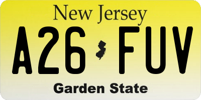 NJ license plate A26FUV