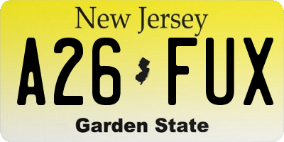 NJ license plate A26FUX