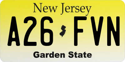 NJ license plate A26FVN