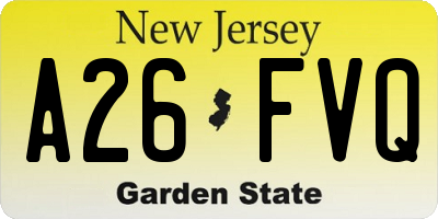 NJ license plate A26FVQ