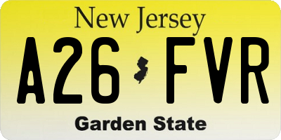 NJ license plate A26FVR