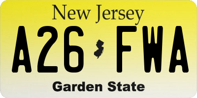 NJ license plate A26FWA