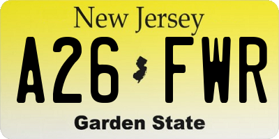 NJ license plate A26FWR