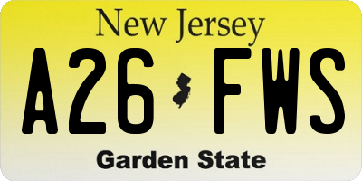 NJ license plate A26FWS