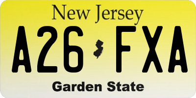 NJ license plate A26FXA