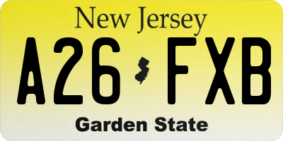 NJ license plate A26FXB