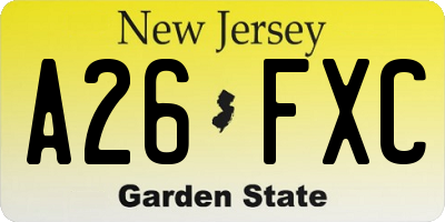 NJ license plate A26FXC