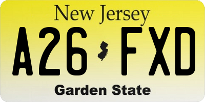 NJ license plate A26FXD