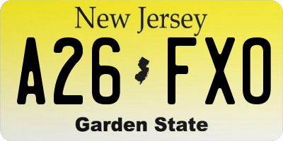 NJ license plate A26FXO