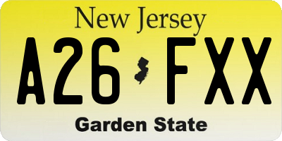 NJ license plate A26FXX
