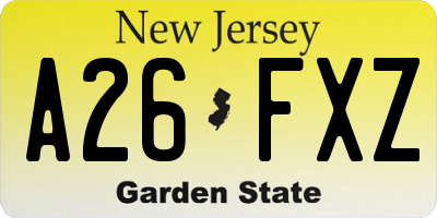 NJ license plate A26FXZ