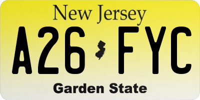 NJ license plate A26FYC