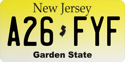 NJ license plate A26FYF