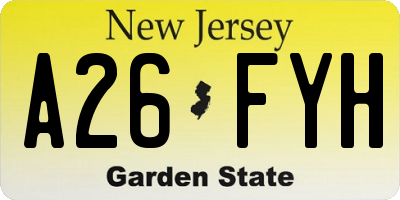 NJ license plate A26FYH