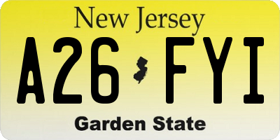 NJ license plate A26FYI