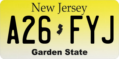 NJ license plate A26FYJ