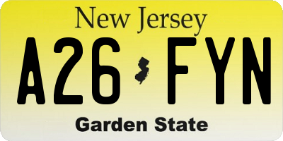 NJ license plate A26FYN