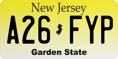 NJ license plate A26FYP