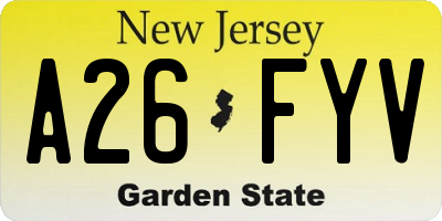 NJ license plate A26FYV