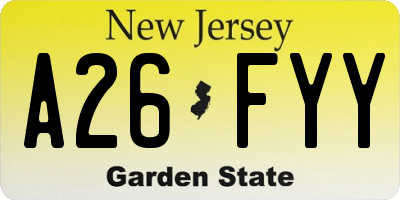 NJ license plate A26FYY