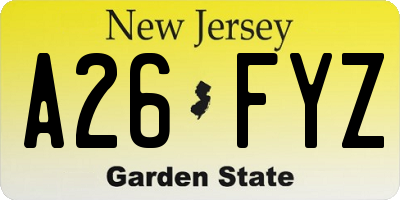 NJ license plate A26FYZ