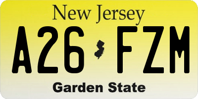 NJ license plate A26FZM