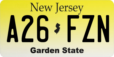 NJ license plate A26FZN