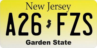NJ license plate A26FZS