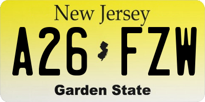 NJ license plate A26FZW