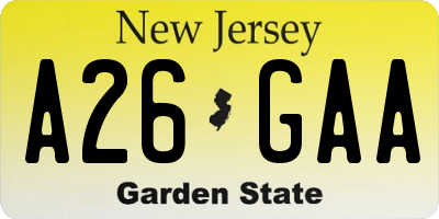 NJ license plate A26GAA
