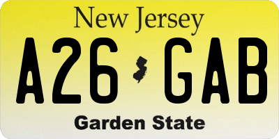 NJ license plate A26GAB