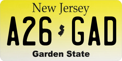 NJ license plate A26GAD