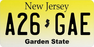 NJ license plate A26GAE