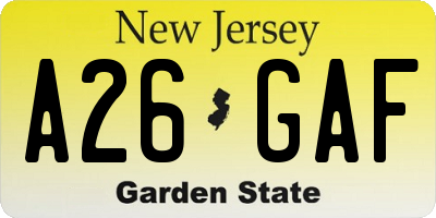 NJ license plate A26GAF