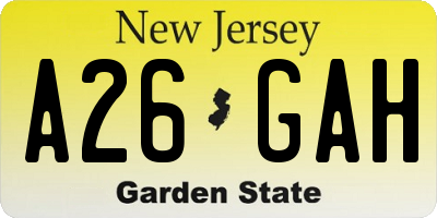 NJ license plate A26GAH